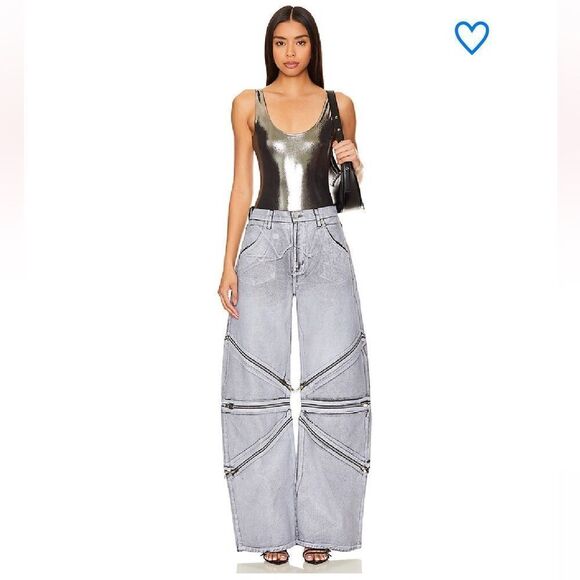 NWT superdown nadia bodysuit silver metallic top blouse Revolve S - Picture 5 of 8